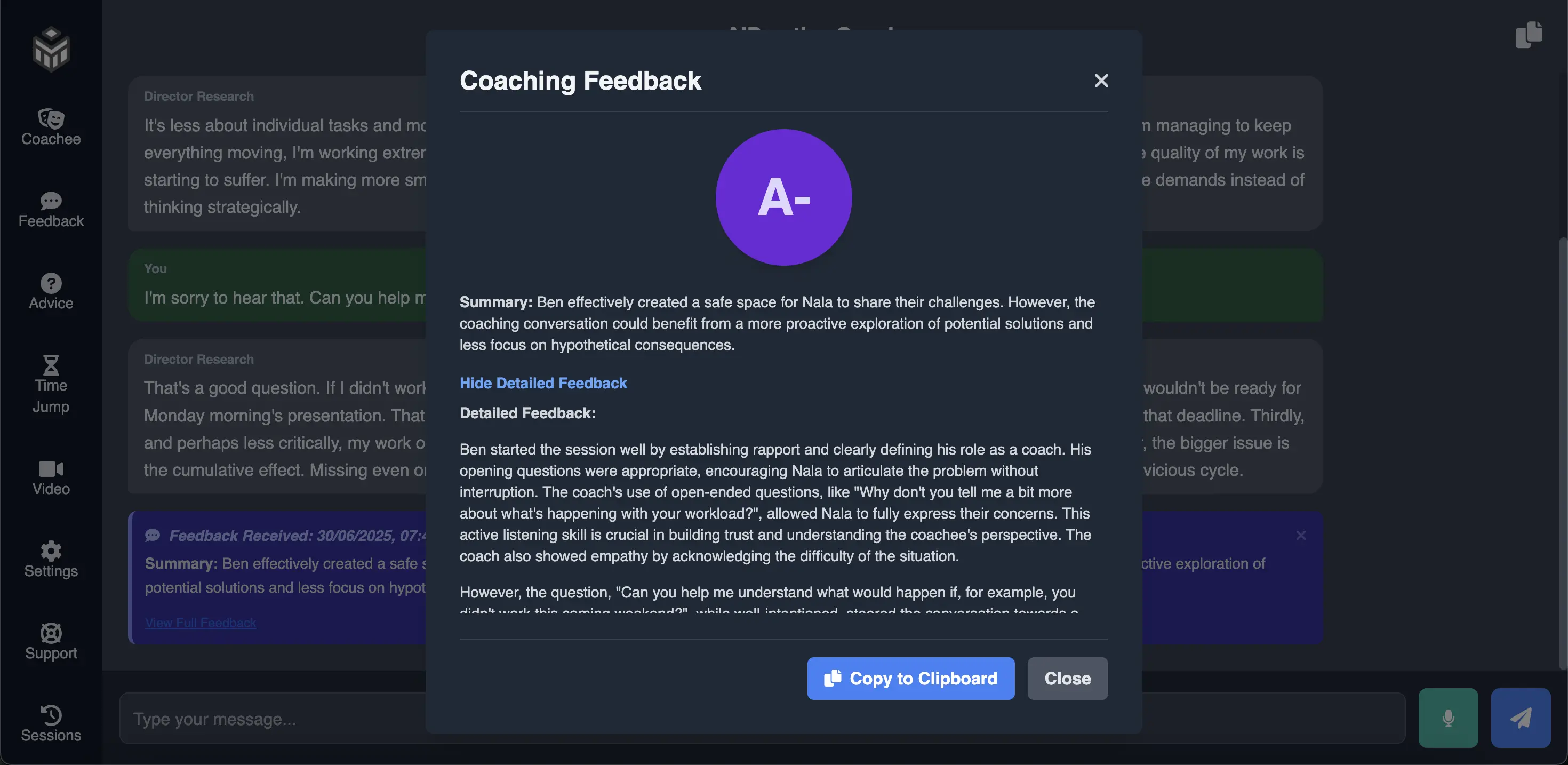 Application screenshot showing the feedback summary.
